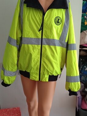 High-Visibility Bomber Jacket in Neon Yellow with Reflective Stripes